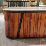 Modern Coffee Table with Marble-Effect Top and High-Gloss Natural Wood Veneer